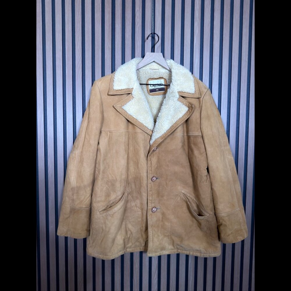 Vintage Cresco Leather Jacket 44 Mens Cowboy Sherpa 3 Button Pockets